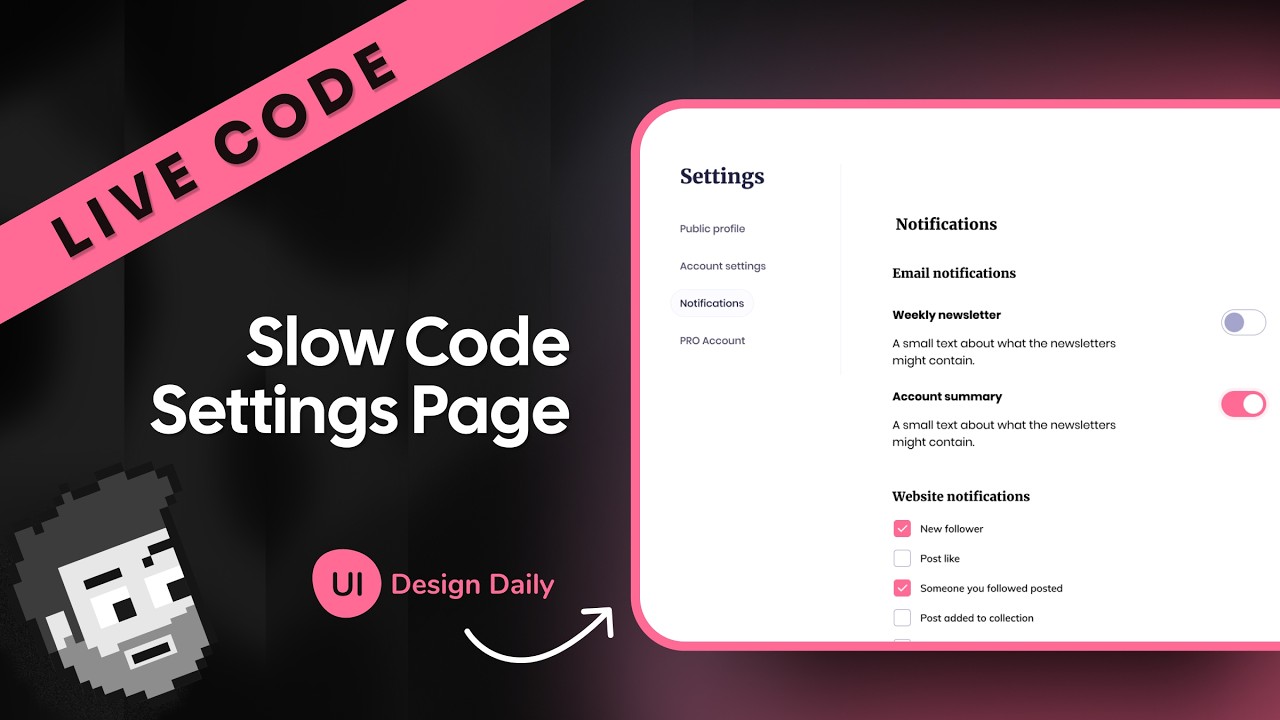 Live Code: Settings page (UI Design Daily) thumbnail