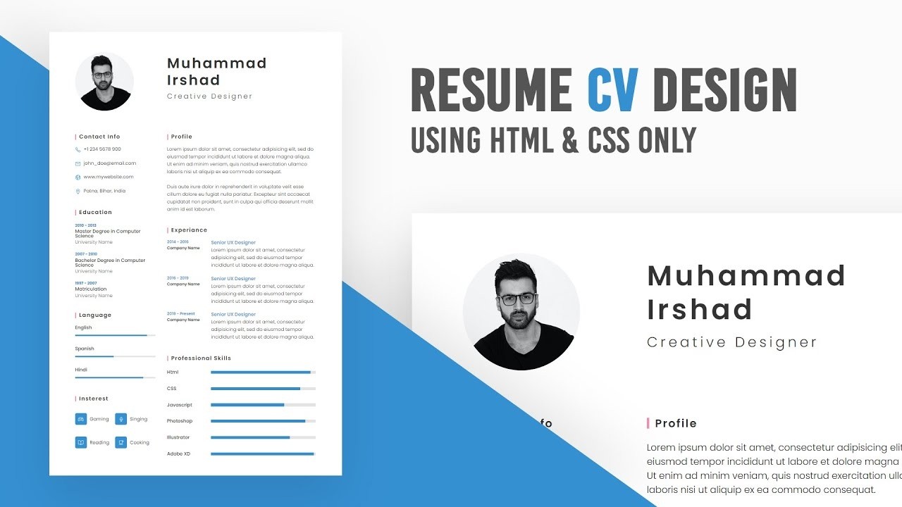 Resume CV design in HTML CSS thumbnail
