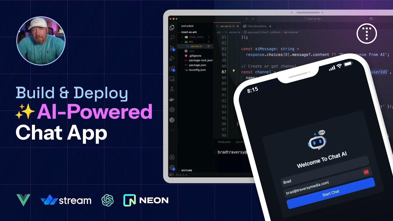 Build & Deploy An AI-Powered Chat App | Vue, Node, TypeScript,  Open AI, Stream & Neon Database thumbnail