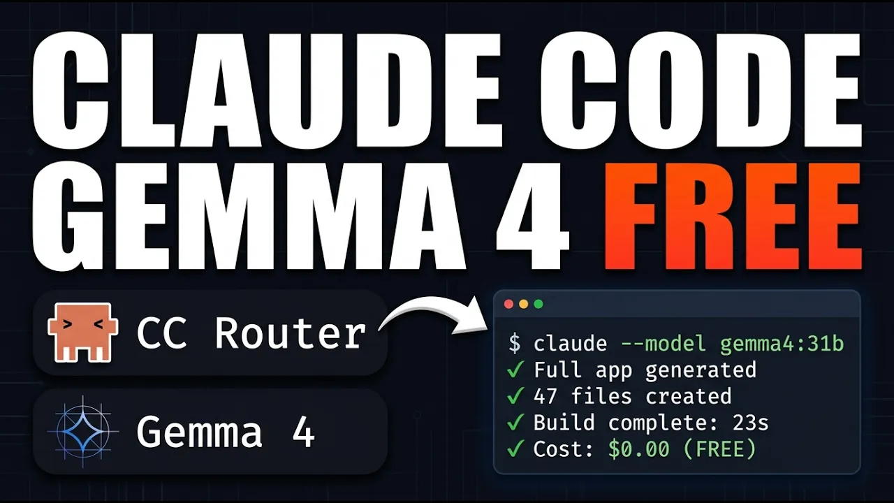 Claude Code Router + Google Gemma 4 31b = 100% Free App Builder (NUTS) thumbnail