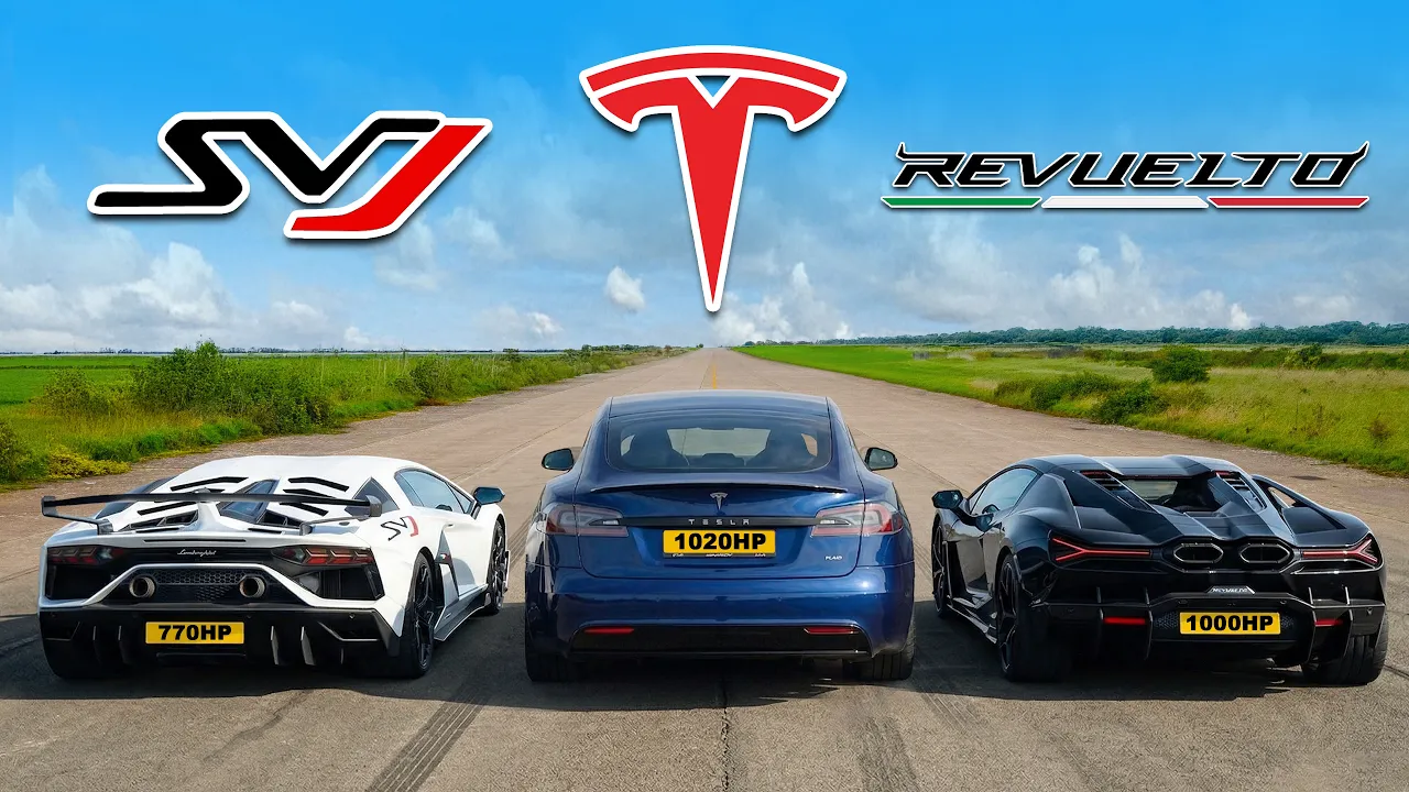 Fastest Lambos v Fastest Tesla: DRAG RACE thumbnail