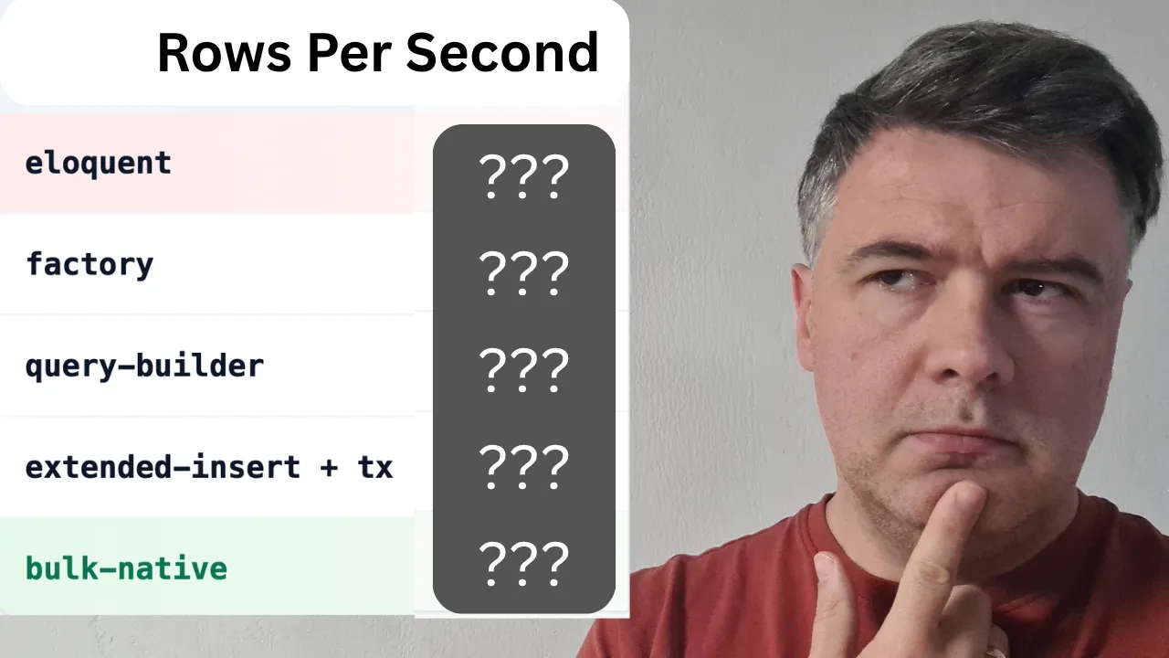 Insert 1M Rows to MySQL Laravel DB: 6 Ways (Benchmarks) thumbnail