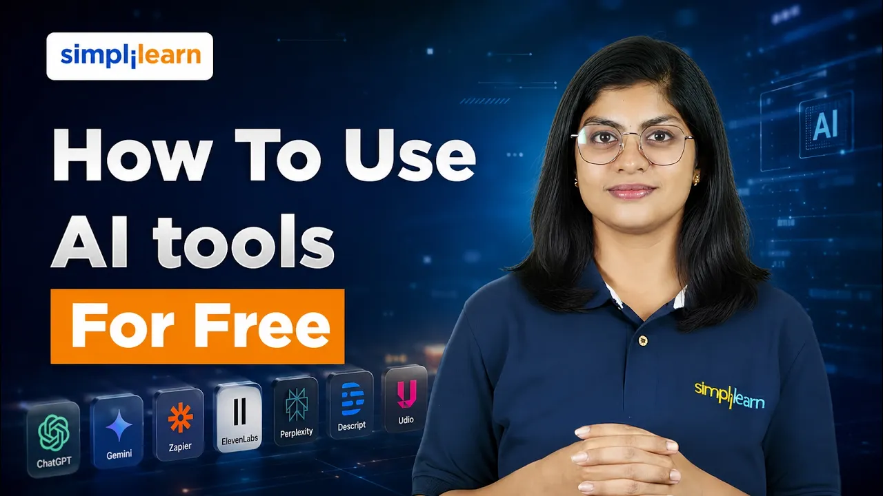 How To Use AI Tools For Free | 5 AI Tools Are Free And Insane | Top 5 Free AI Tools | Simplilearn thumbnail