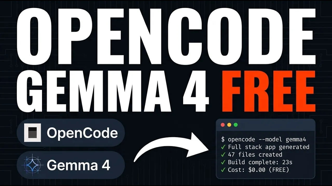OpenCode + Gemma 4 31b = Full Apps INSTANTLY (100% FREE) thumbnail