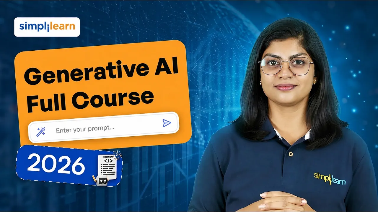 Generative AI Full Course 2026 [FREE] | Complete Generative AI Tutorial For Beginners | Simplilearn thumbnail