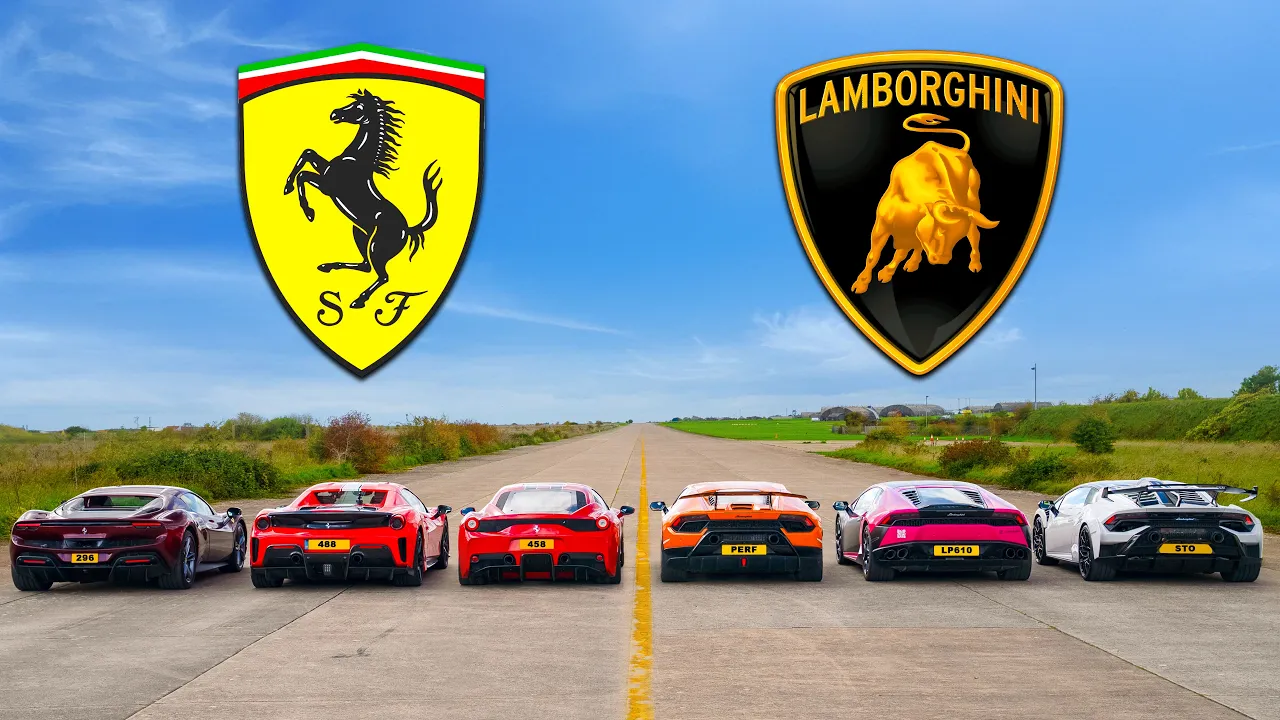Ferrari v Lambo DRAG RACE: Speciale v Pista v STO v Performante thumbnail