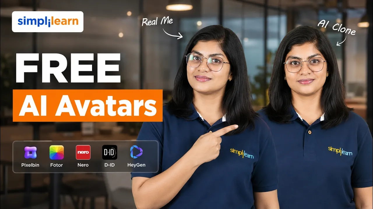 FREE AI Avatar Generator | Generate AI Avatar For Free That Looks And Sounds Like You | Simplilearn thumbnail