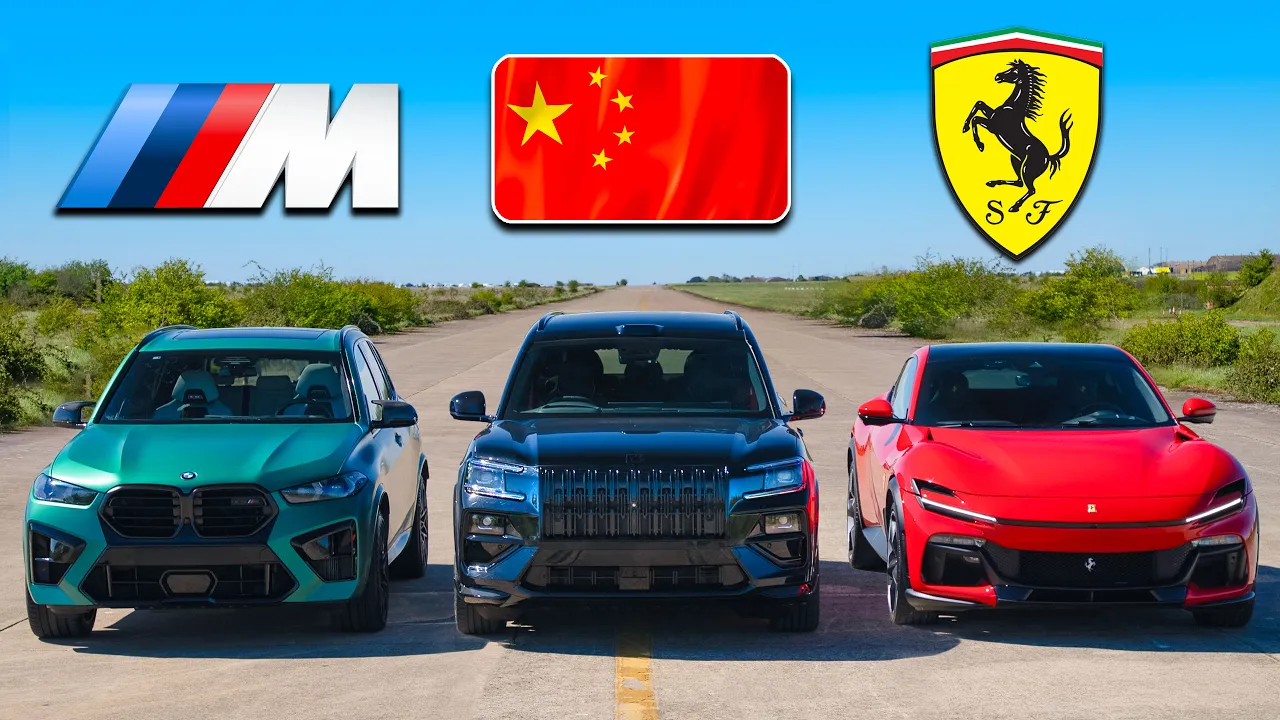 Ferrari Purosangue v BMW X5 M v China’s CRAZIEST SUV: DRAG RACE thumbnail